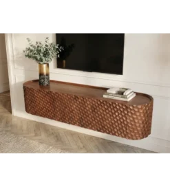 Stolik pod TV wiszący ADLON 160 cm drewno mango wzór 3D*Invicta Interior Online