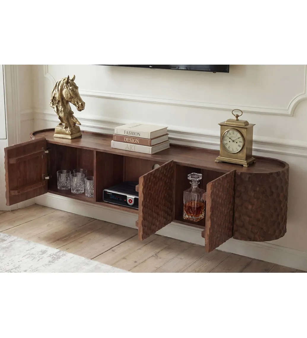Stolik pod TV wiszący ADLON 160 cm drewno mango wzór 3D*Invicta Interior Online