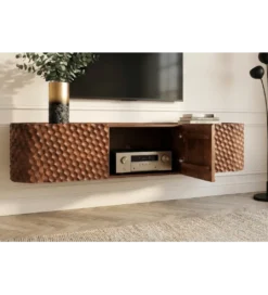 Stolik pod TV wiszący ADLON 160 cm drewno mango wzór 3D*Invicta Interior Online