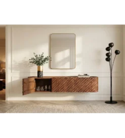 Stolik pod TV wiszący ADLON 160 cm drewno mango wzór 3D*Invicta Interior Online