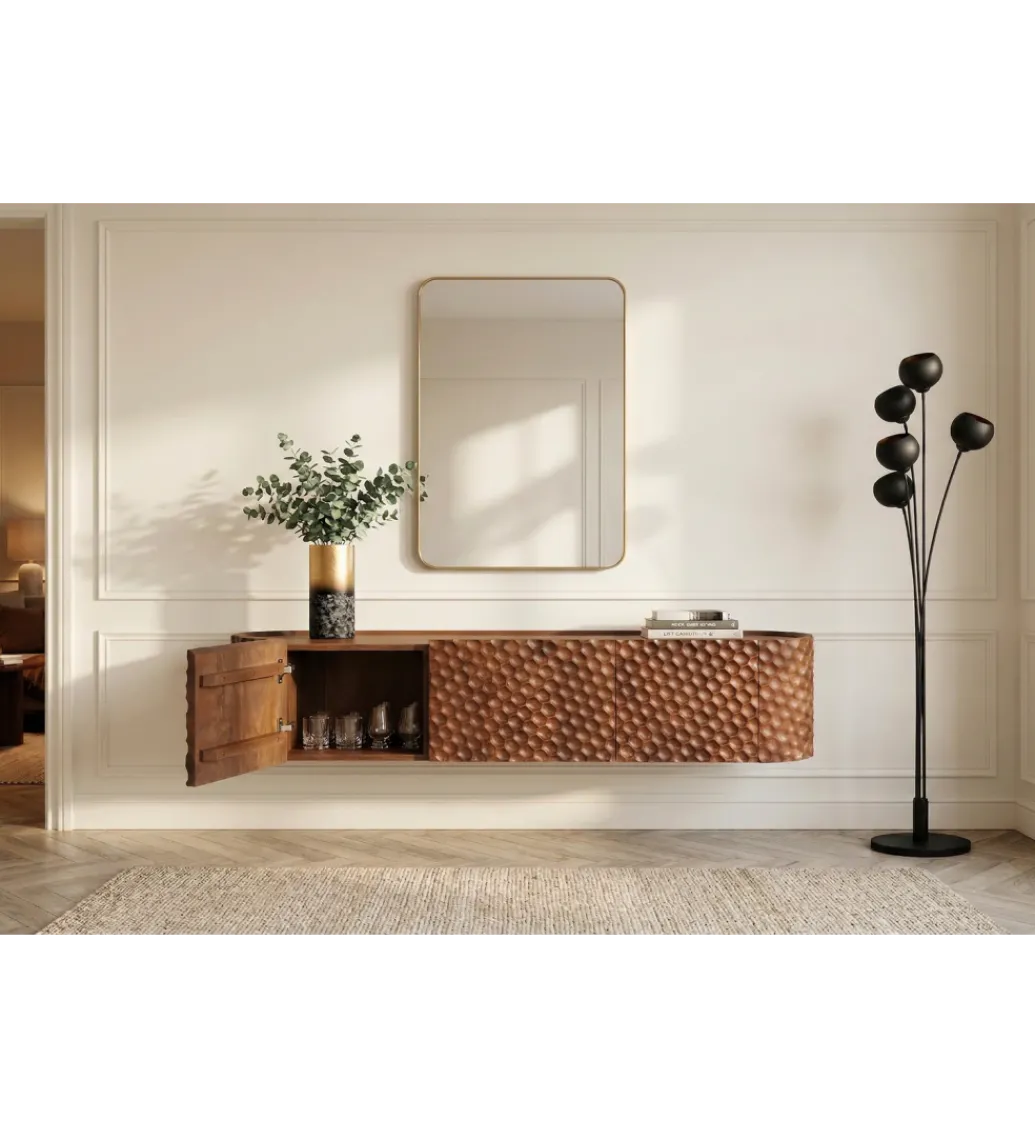 Stolik pod TV wiszący ADLON 160 cm drewno mango wzór 3D*Invicta Interior Online