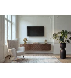 Stolik pod TV wiszący ADLON 160 cm drewno mango wzór 3D*Invicta Interior Online