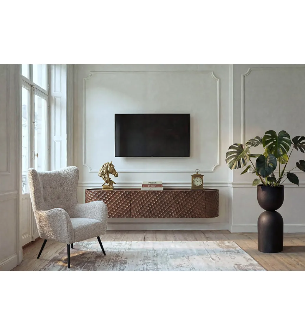 Stolik pod TV wiszący ADLON 160 cm drewno mango wzór 3D*Invicta Interior Online
