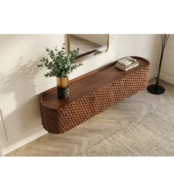 Stolik pod TV wiszący ADLON 160 cm drewno mango wzór 3D*Invicta Interior Online