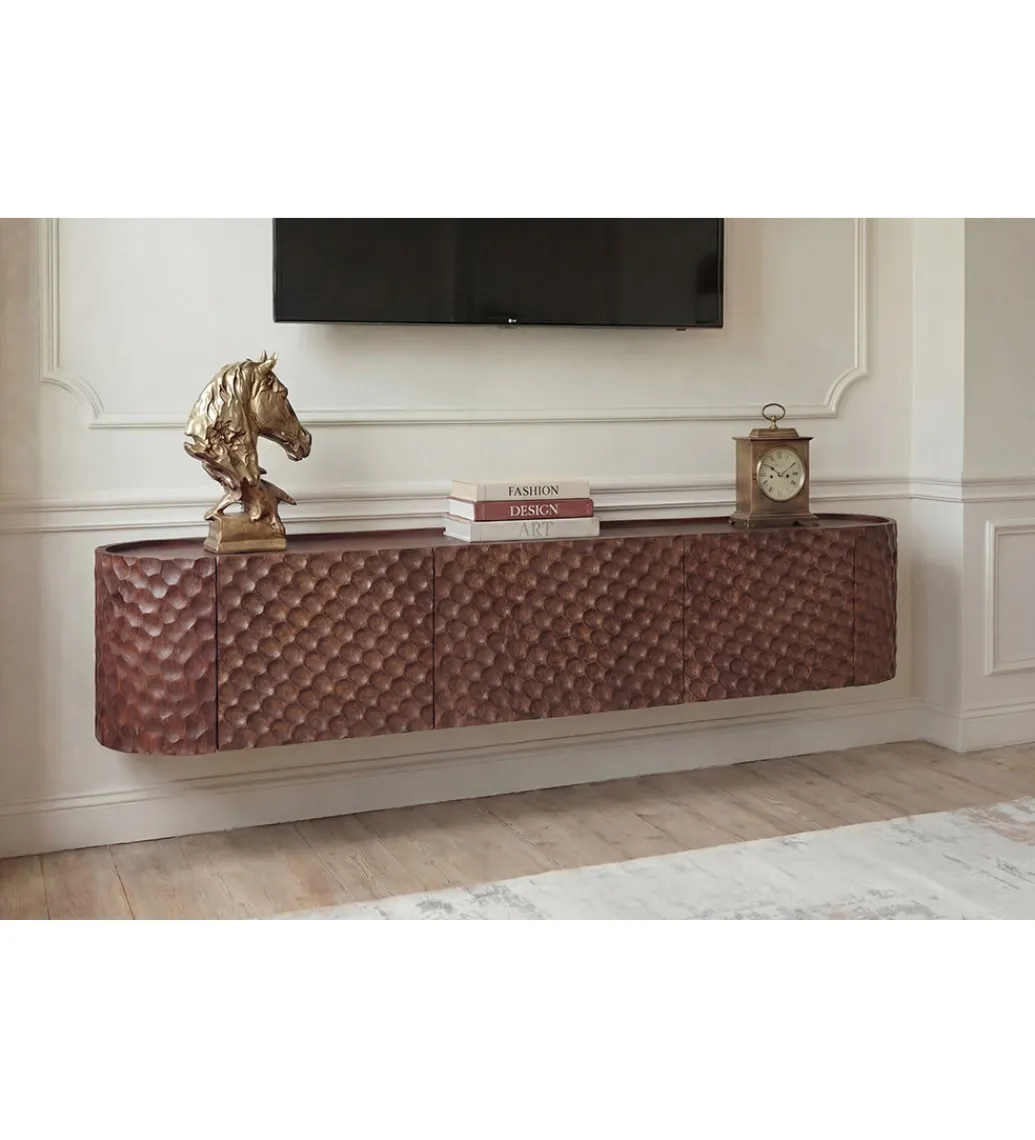 Stolik pod TV wiszący ADLON 160 cm drewno mango wzór 3D*Invicta Interior Online