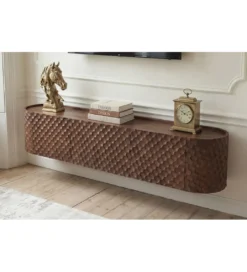 Stolik pod TV wiszący ADLON 160 cm drewno mango wzór 3D*Invicta Interior Online