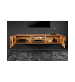 Stolik pod Tv wiszący EUFRAT Amazonas 160 cm drewno akacja*Invicta Interior - przedsprzedaż Outlet