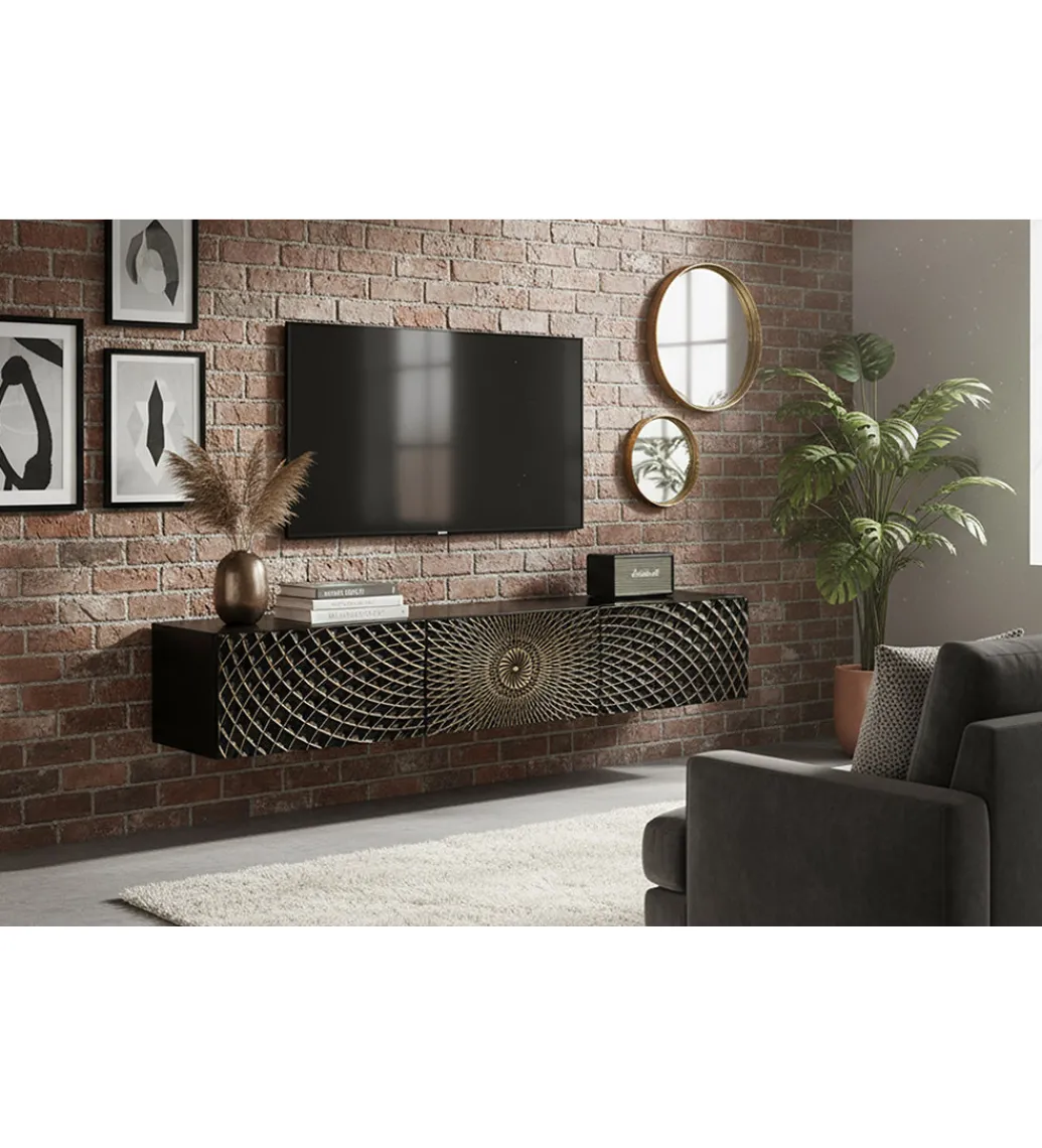 Stolik pod TV wiszący ILLUSION 160 cm 3D drewno mango*Invicta Interior New