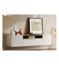 Stolik pod TV wiszący LOFT 160 cm biało naturalna*Invicta Interior Discount