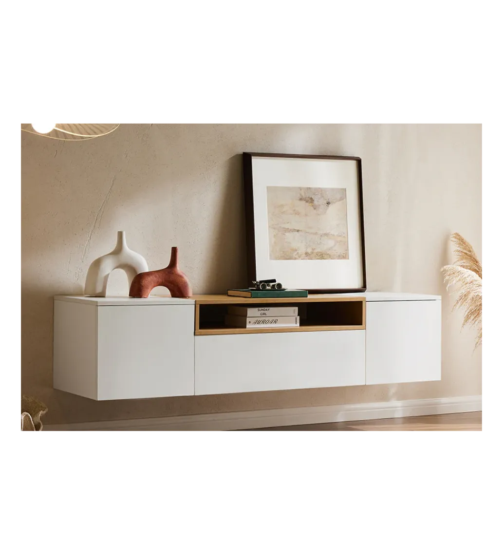 Stolik pod TV wiszący LOFT 160 cm biało naturalna*Invicta Interior Discount