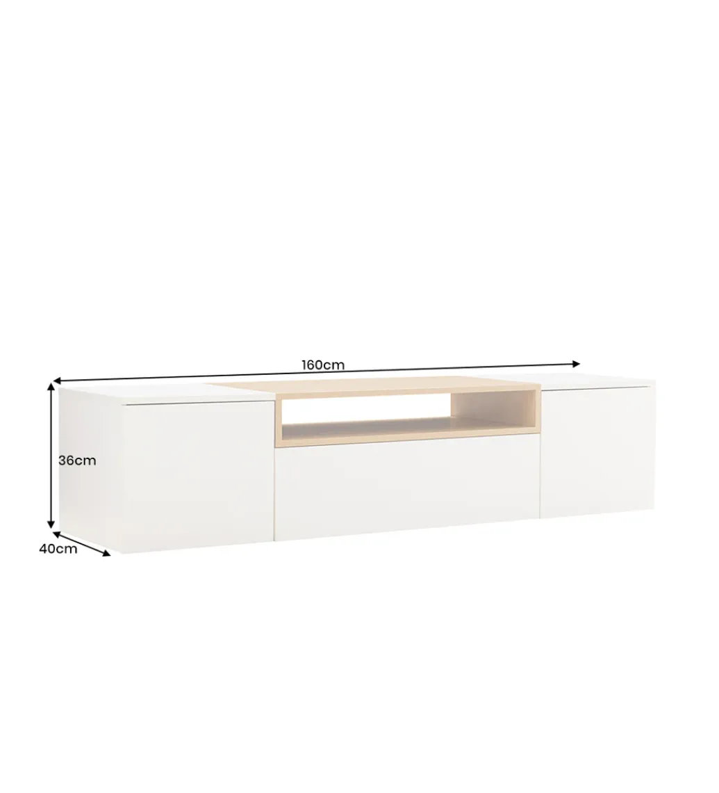 Stolik pod TV wiszący LOFT 160 cm biało naturalna*Invicta Interior Discount