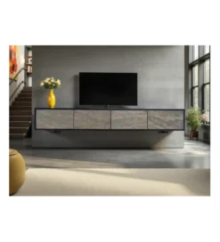 Stolik pod TV wiszący MOUNTAIN SOUL 200 cm drewno akacja czarny*Invicta Interior Online