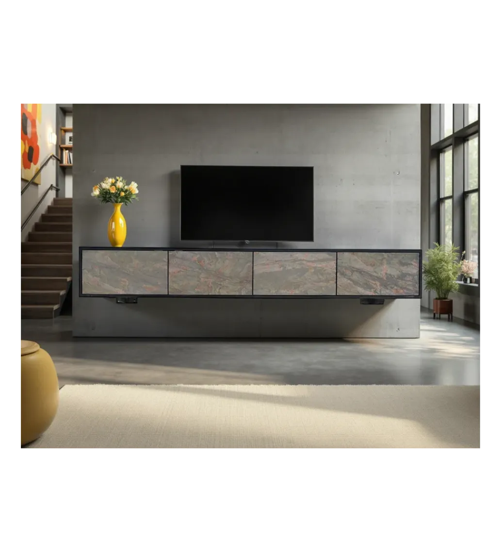 Stolik pod TV wiszący MOUNTAIN SOUL 200 cm drewno akacja czarny*Invicta Interior Online