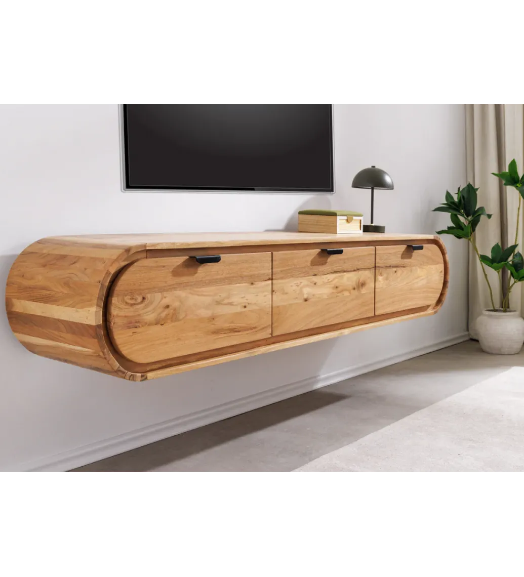 Stolik pod TV wiszący ORGANIC 160 cm drewno akacja*Invicta Interior - przedsprzedaż New