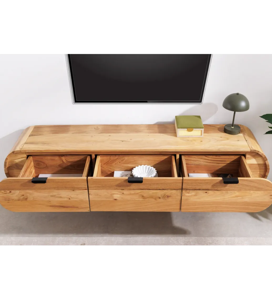 Stolik pod TV wiszący ORGANIC 160 cm drewno akacja*Invicta Interior - przedsprzedaż New