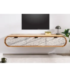 Stolik pod TV wiszący ORGANIC 160 cm drewno akacja kolor kamienia*Invicta Interior Discount