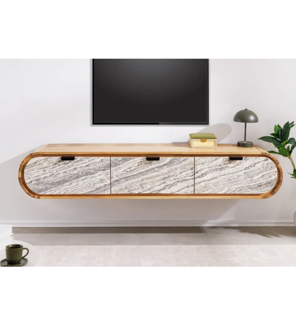 Stolik pod TV wiszący ORGANIC 160 cm drewno akacja kolor kamienia*Invicta Interior Discount