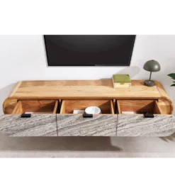 Stolik pod TV wiszący ORGANIC 160 cm drewno akacja kolor kamienia*Invicta Interior Discount