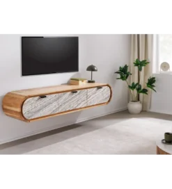 Stolik pod TV wiszący ORGANIC 160 cm drewno akacja kolor kamienia*Invicta Interior Discount