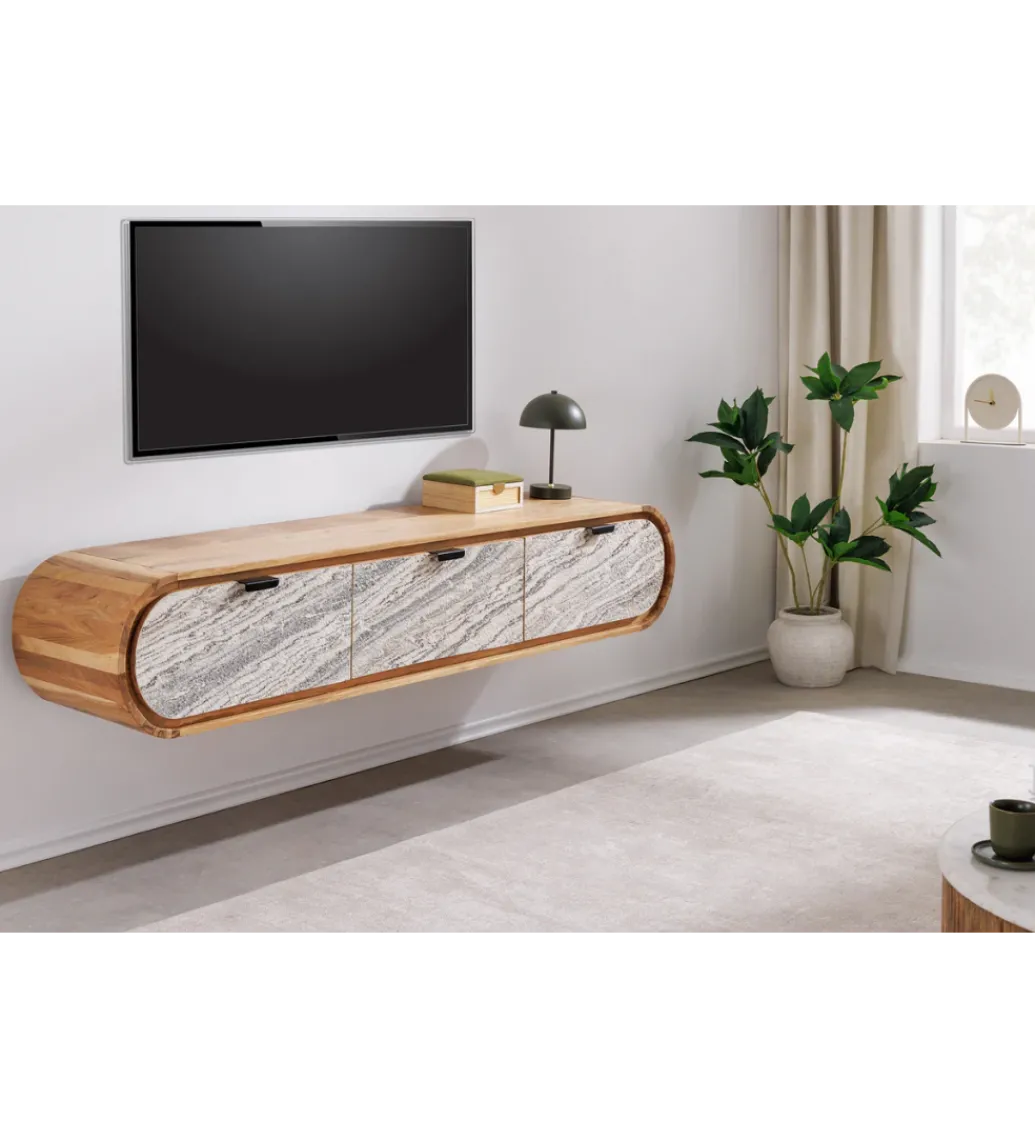 Stolik pod TV wiszący ORGANIC 160 cm drewno akacja kolor kamienia*Invicta Interior Discount