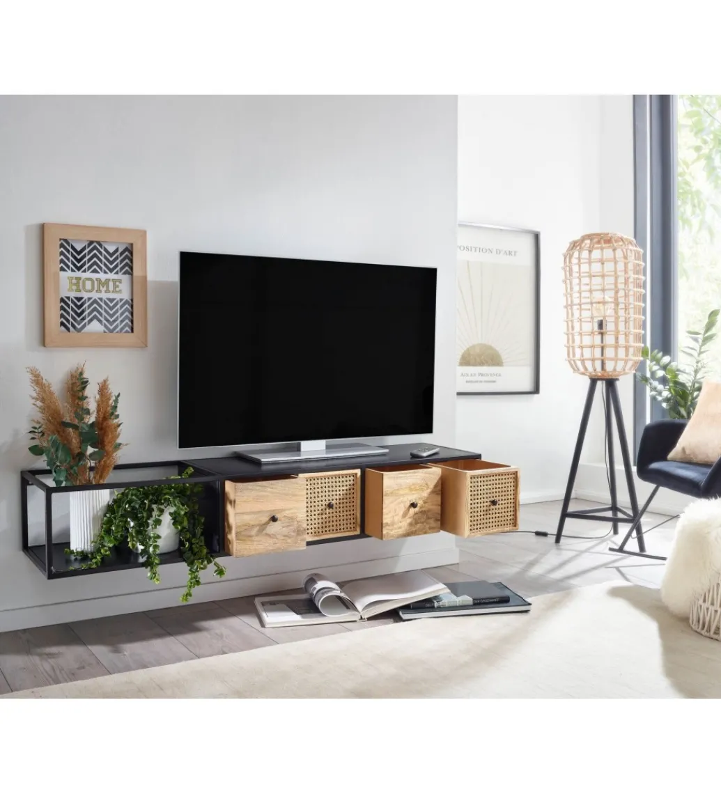 Stolik pod TV wiszący SANDINO 150 cm drewno mango*WOHNLING, GERMANY Sale