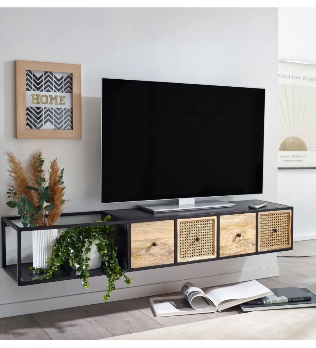 Stolik pod TV wiszący SANDINO 150 cm drewno mango*WOHNLING, GERMANY Sale