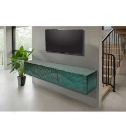 Stolik pod TV wiszący SWEET GOLDEN SUNSET 160 cm drewno mango turkusowy*Invicta Interior