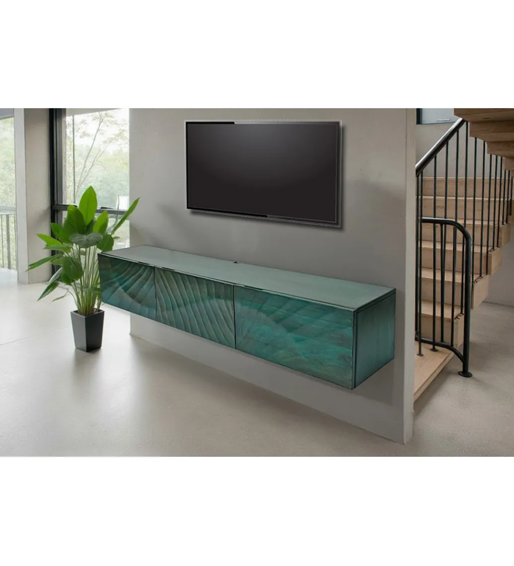 Stolik pod TV wiszący SWEET GOLDEN SUNSET 160 cm drewno mango turkusowy*Invicta Interior