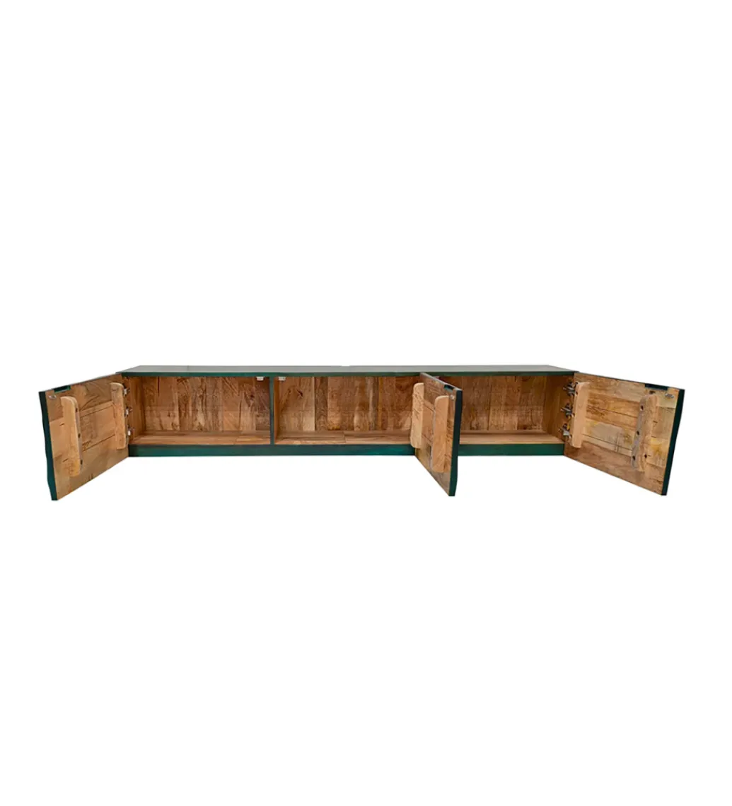 Stolik pod TV wiszący SWEET GOLDEN SUNSET 160 cm drewno mango turkusowy*Invicta Interior