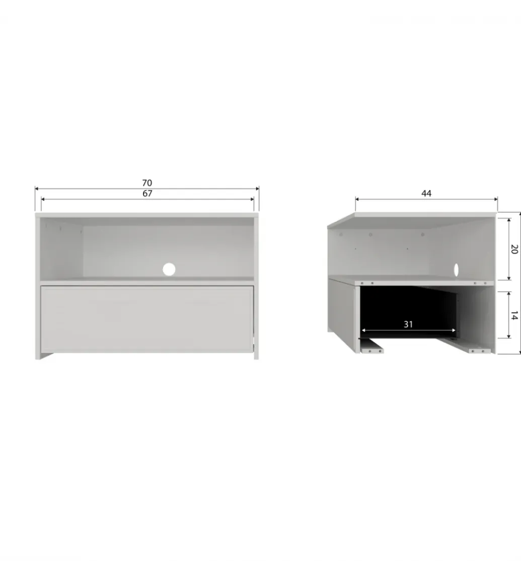 Stolik pod TV YISSA 70 cm półka otwarta szara*WOOOD Best