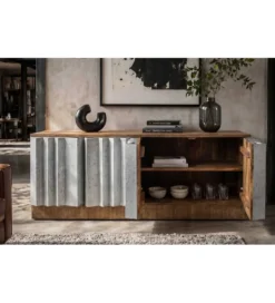 Stolik pod TV ZALVERO 150 cm drewno mango srebrny front*Invicta Interior Sale