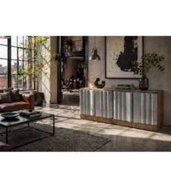 Stolik pod TV ZALVERO 150 cm drewno mango srebrny front*Invicta Interior Sale