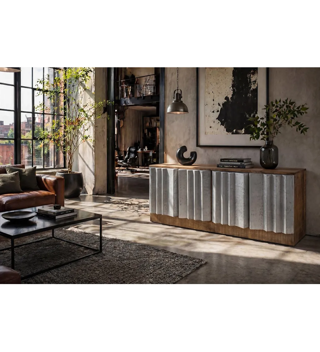 Stolik pod TV ZALVERO 150 cm drewno mango srebrny front*Invicta Interior Sale