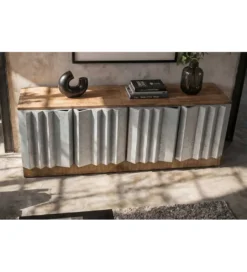 Stolik pod TV ZALVERO 150 cm drewno mango srebrny front*Invicta Interior Sale
