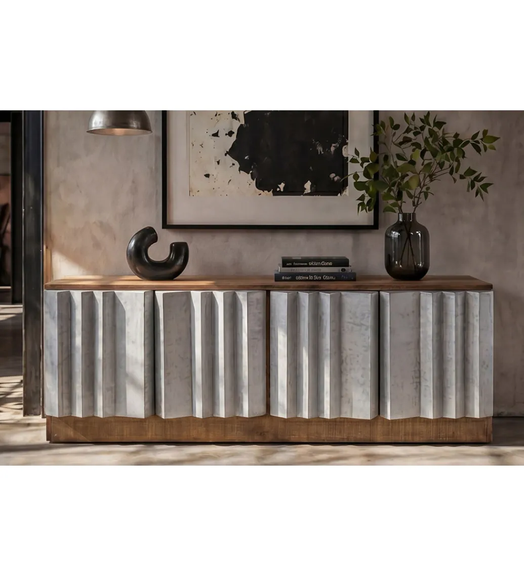 Stolik pod TV ZALVERO 150 cm drewno mango srebrny front*Invicta Interior Sale
