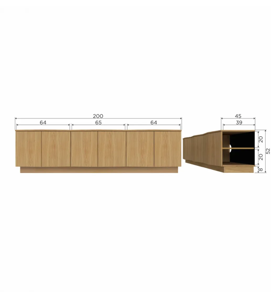 Stolik pod TV ZUMA 200 cm drewno dębu naturalna*WOOOD New