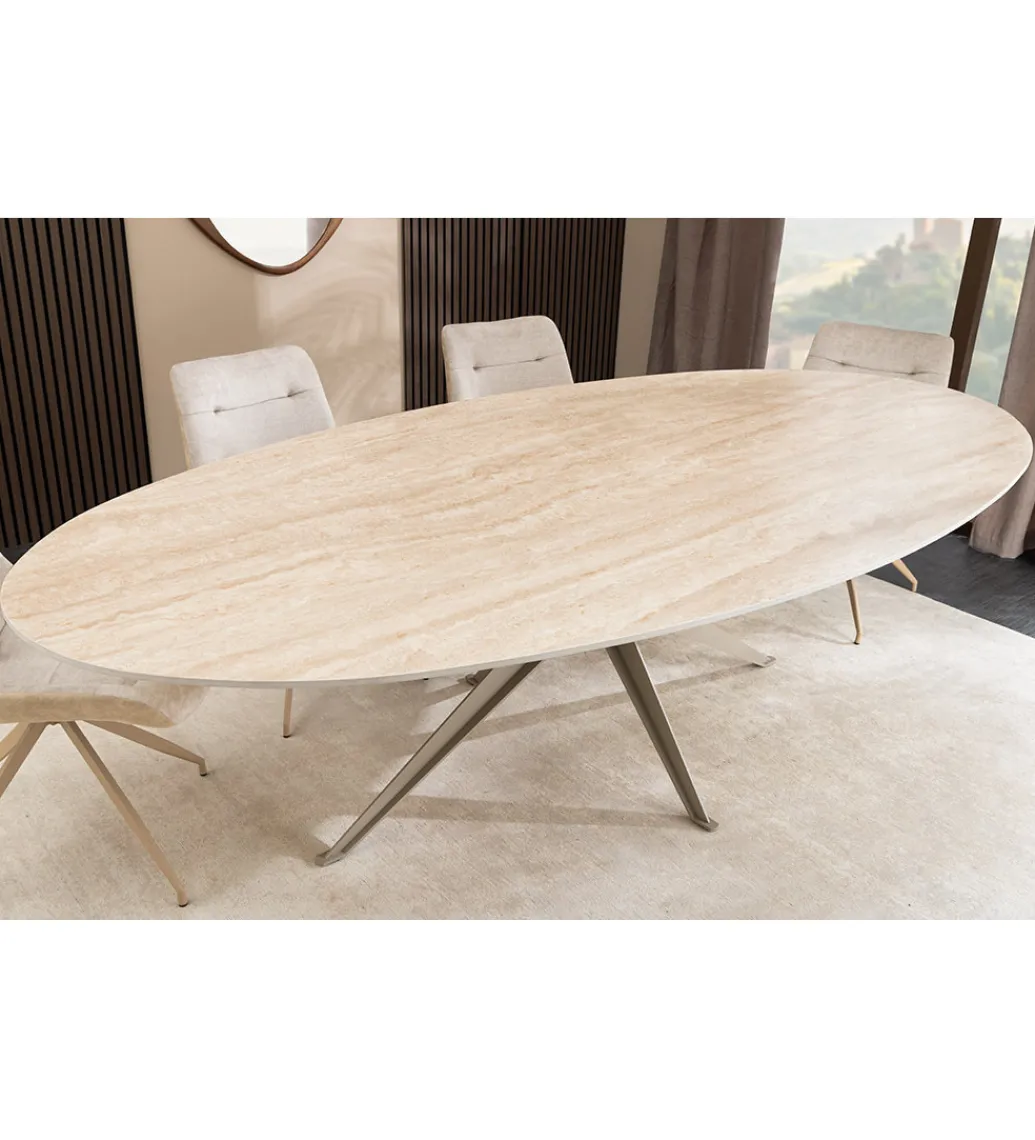 Stół owalny TRAVERTIN 220 cm ceramika w optyce trawertynu*Invicta Interior Outlet