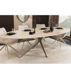 Stół owalny TRAVERTIN 220 cm ceramika w optyce trawertynu*Invicta Interior Outlet