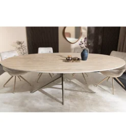 Stół owalny TRAVERTIN 220 cm ceramika w optyce trawertynu*Invicta Interior Outlet