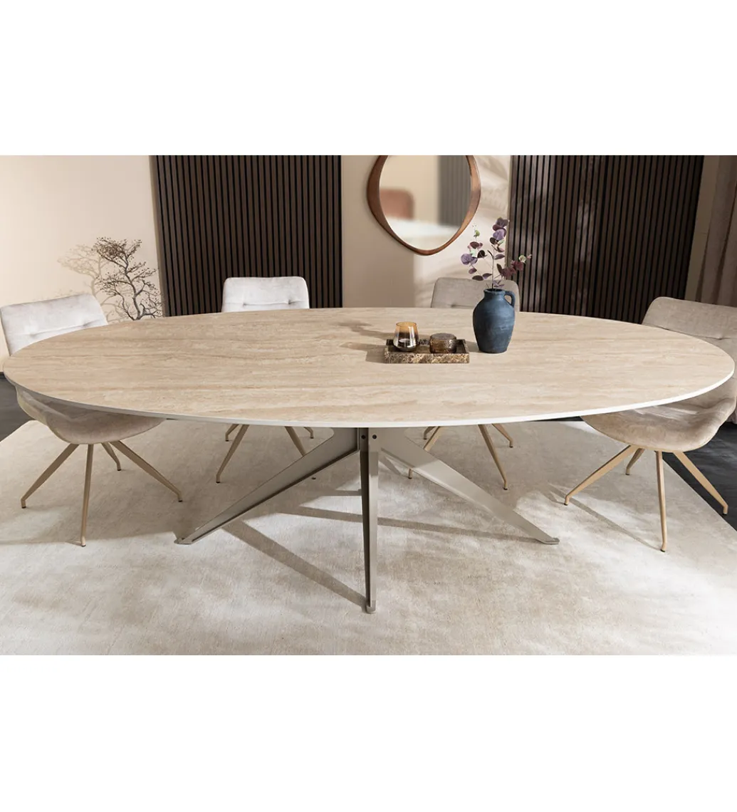 Stół owalny TRAVERTIN 220 cm ceramika w optyce trawertynu*Invicta Interior Outlet