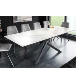 Stół rozkładany ARKANSAS 160 cm - 200 cm ceramika w optyce białego marmuru*Invicta Interior New