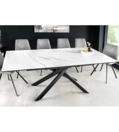 Stół rozkładany ARKANSAS 160 cm - 200 cm ceramika w optyce białego marmuru*Invicta Interior New