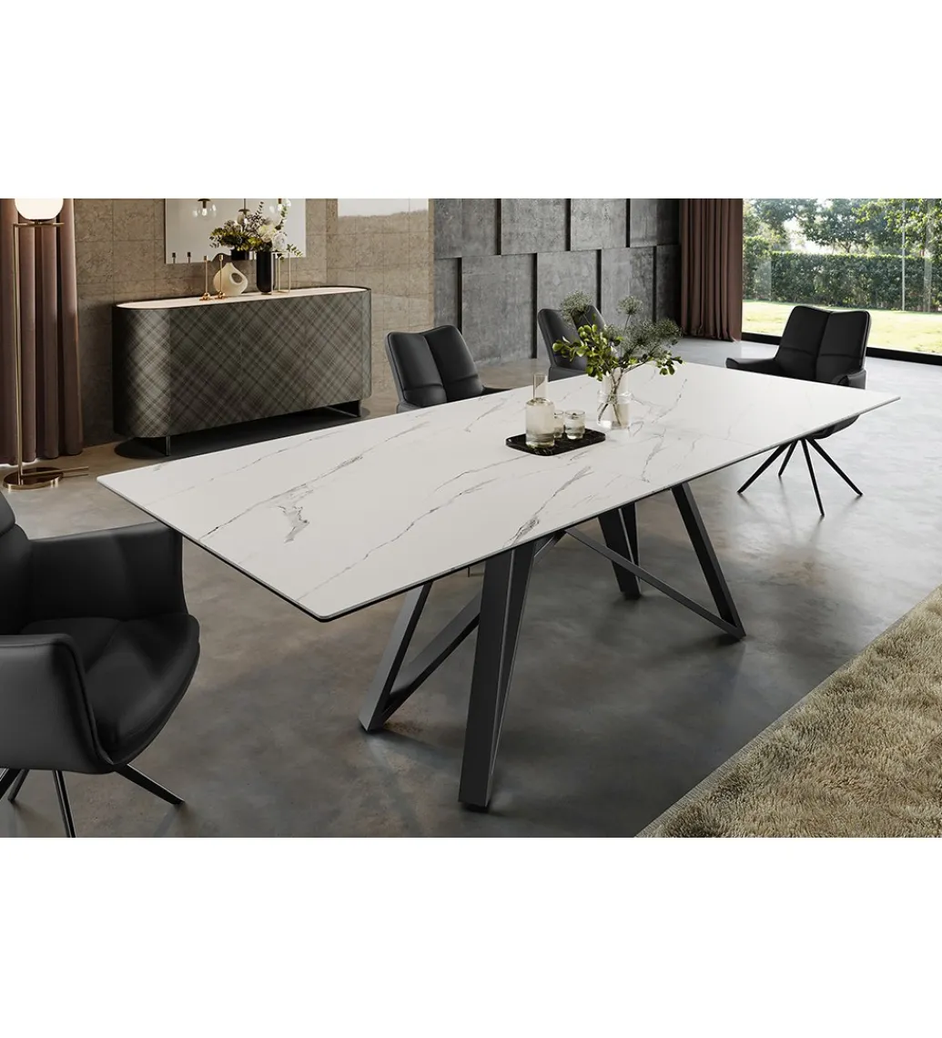 Stół rozkładany ATLAS 160 do 200 cm ceramika biała*Invicta Interior