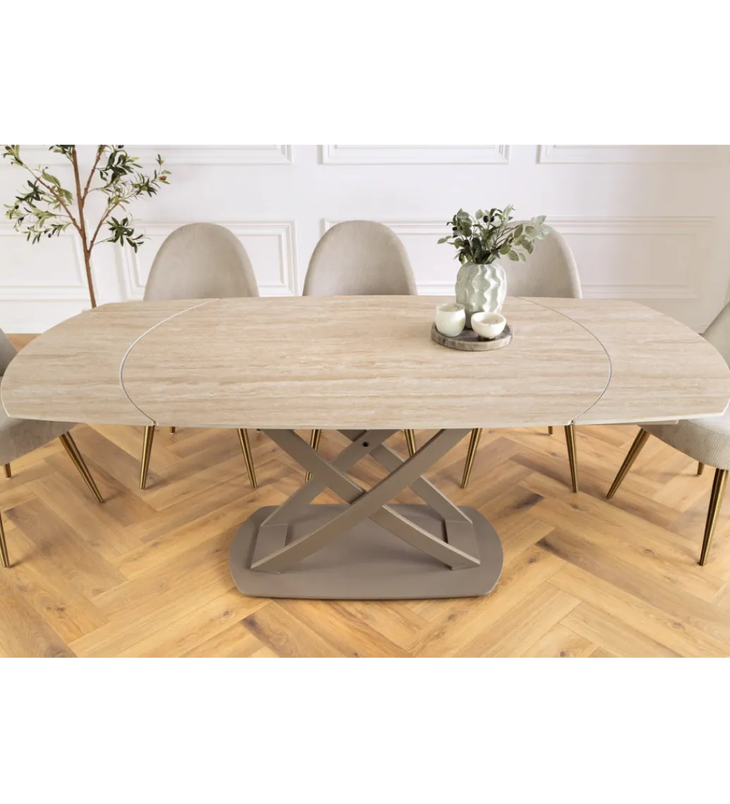 Stół rozkładany INCEPTION 130-190 cm ceramiczny blat z trawertynu beż*Invicta Interior Sale