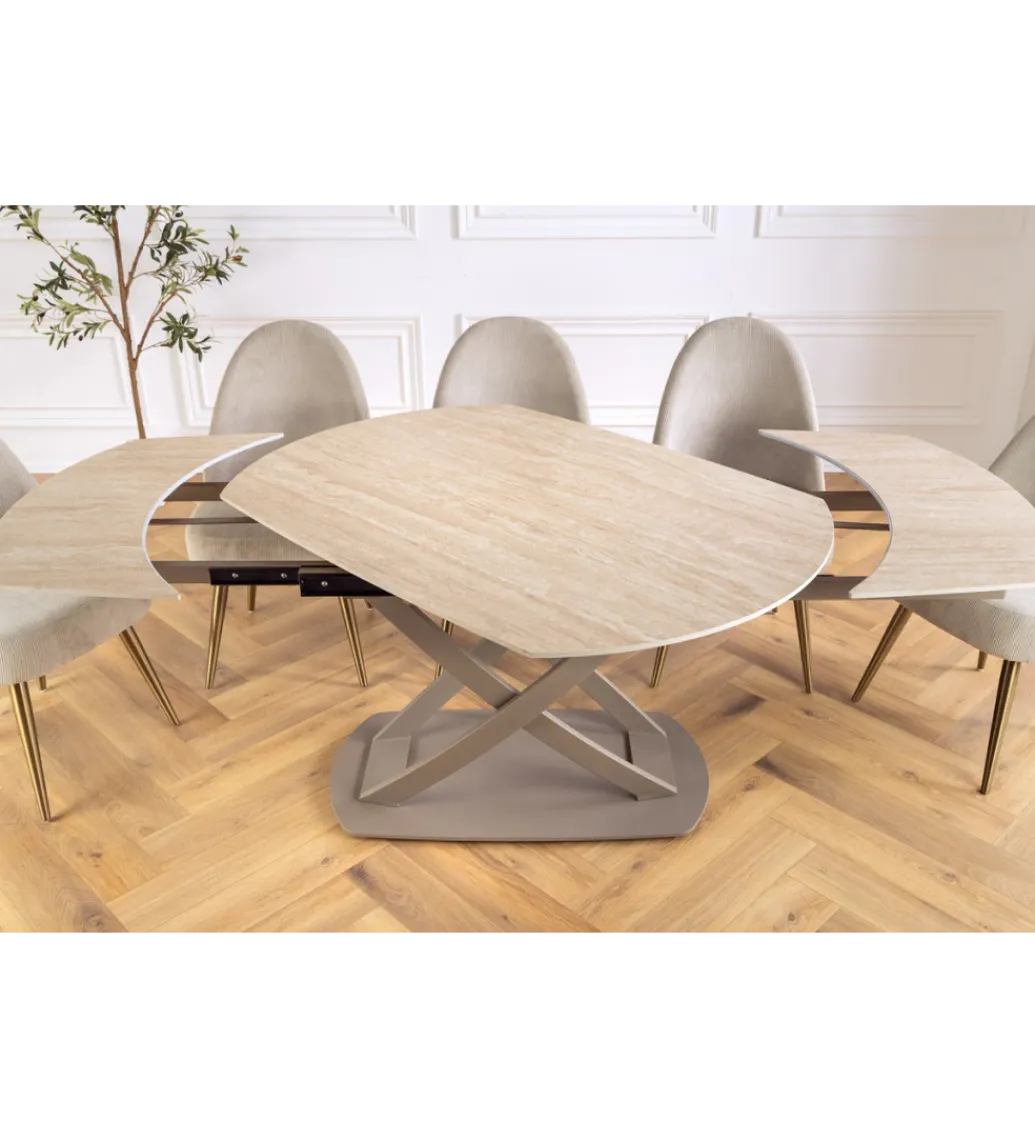 Stół rozkładany INCEPTION 130-190 cm ceramiczny blat z trawertynu beż*Invicta Interior Sale