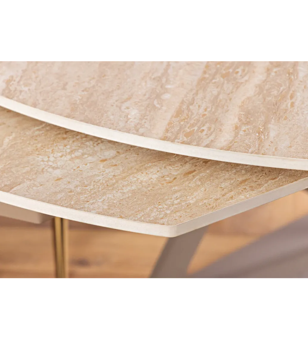 Stół rozkładany INCEPTION 130-190 cm ceramiczny blat z trawertynu beż*Invicta Interior Sale