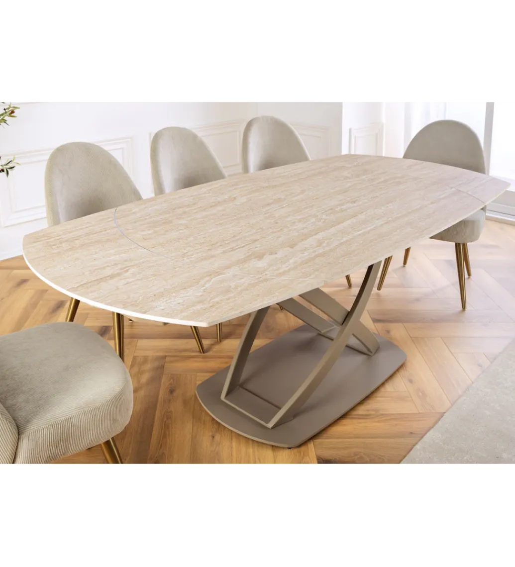 Stół rozkładany INCEPTION 130-190 cm ceramiczny blat z trawertynu beż*Invicta Interior Sale