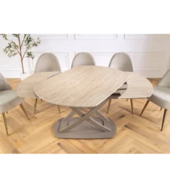 Stół rozkładany INCEPTION 130-190 cm ceramiczny blat z trawertynu beż*Invicta Interior Sale