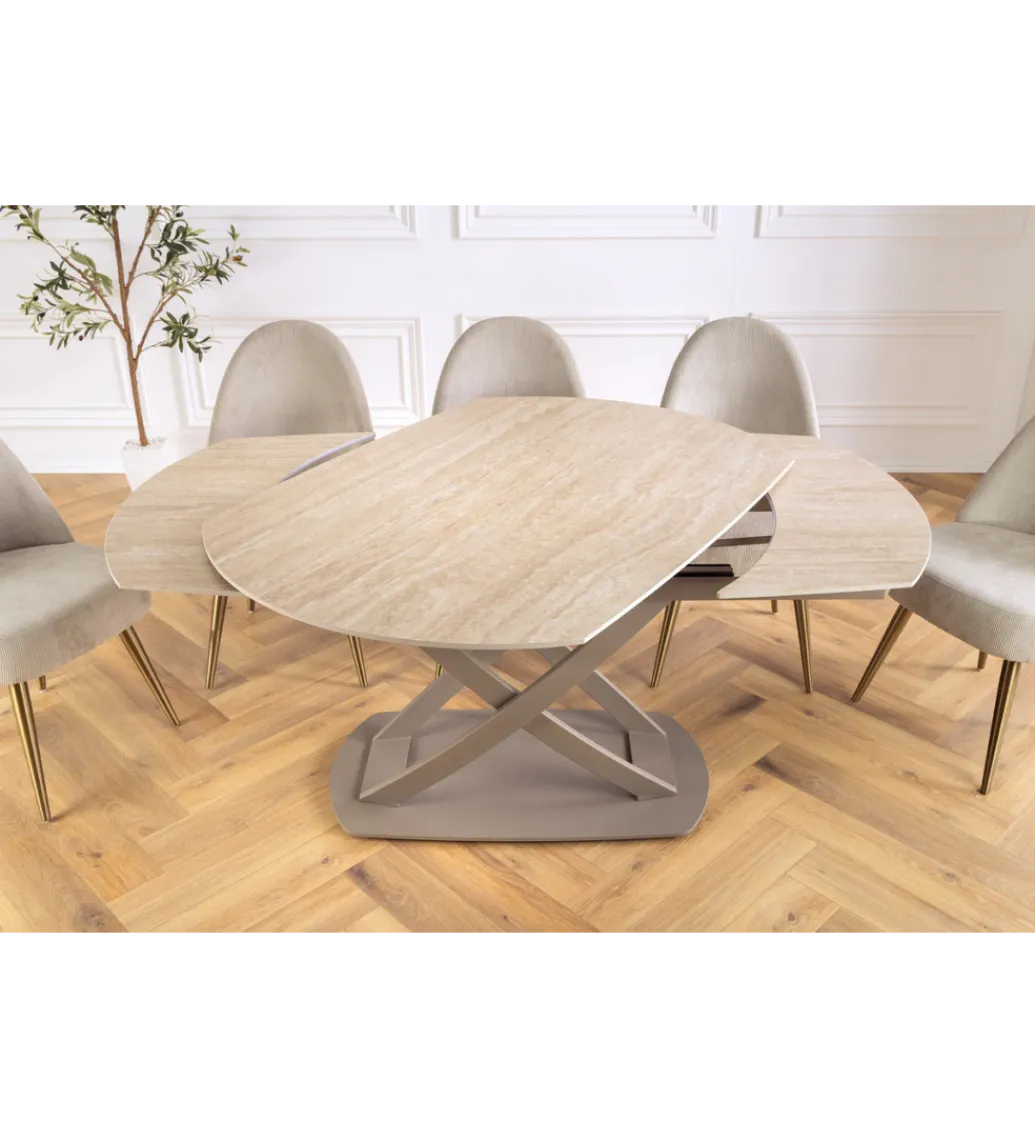 Stół rozkładany INCEPTION 130-190 cm ceramiczny blat z trawertynu beż*Invicta Interior Sale