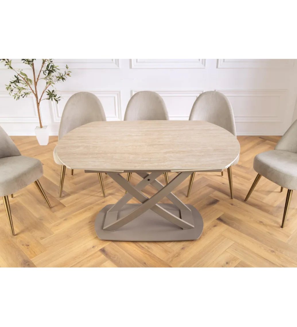Stół rozkładany INCEPTION 130-190 cm ceramiczny blat z trawertynu beż*Invicta Interior Sale